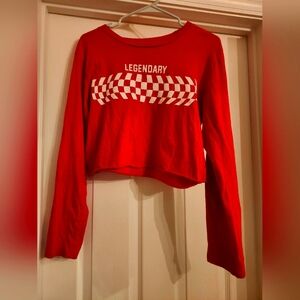Red Long Sleeve Cropped Top Womens L